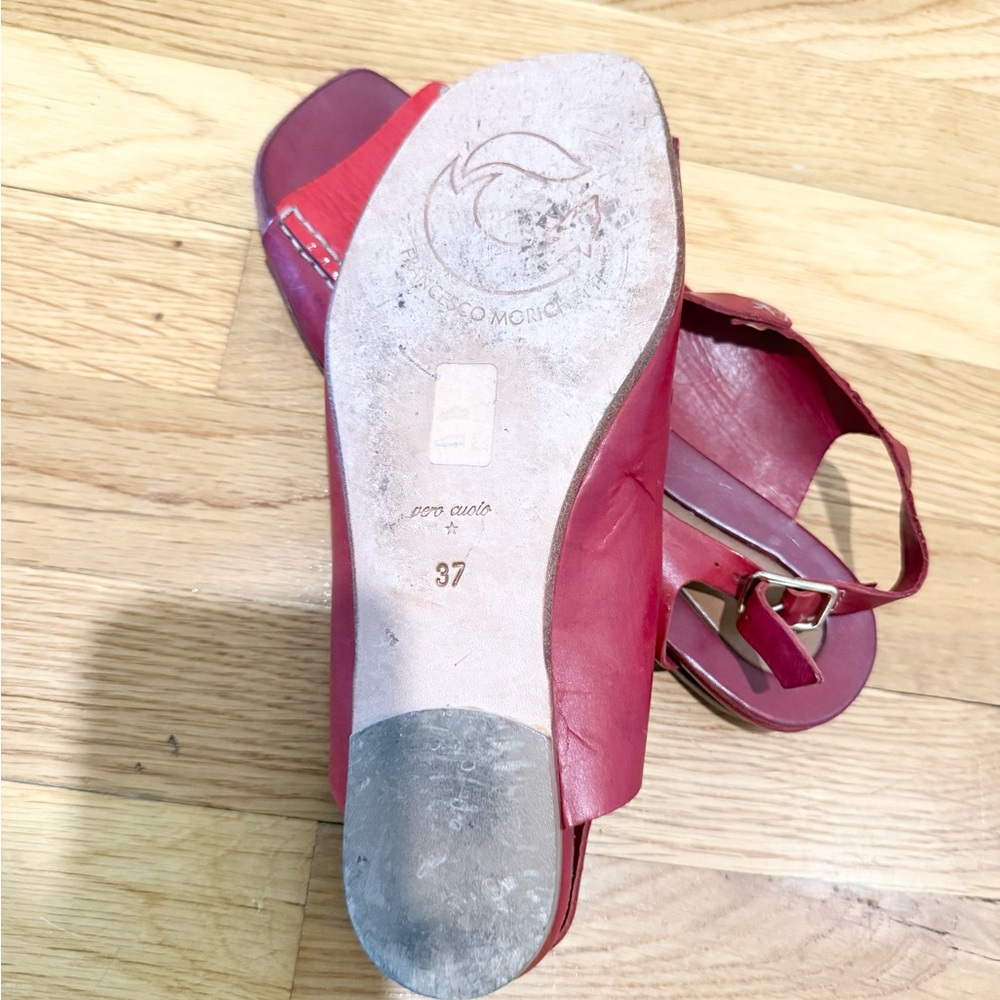 Francesco Morichetti Red Leather Sandals - Picture 6 of 8